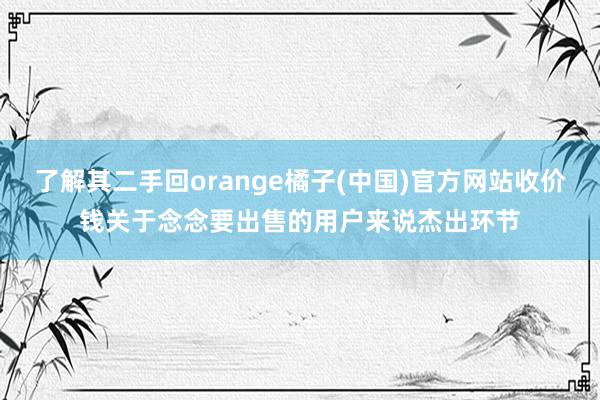 了解其二手回orange橘子(中国)官方网站收价钱关于念念要出售的用户来说杰出环节